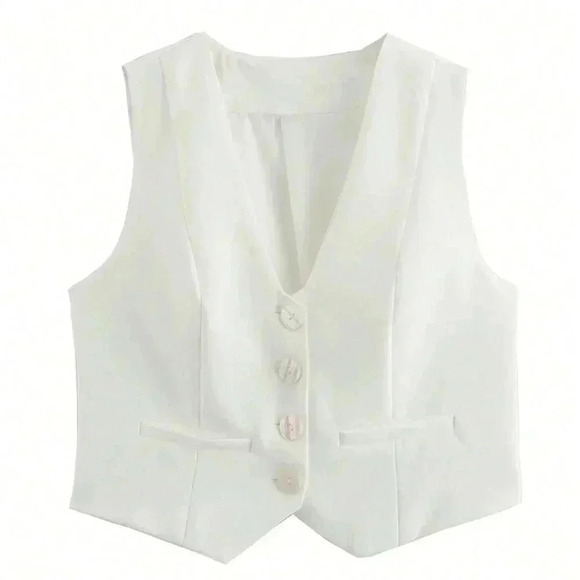 White Elegant Women's European And American Style Casual Slim Fit Sleeveless Tan - Picture 6 of 8